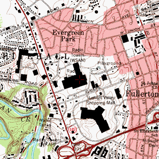 Topographic Map of Whitehall Mall, PA