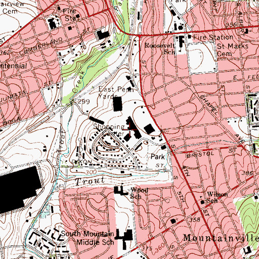 Topographic Map of Mountainville Shopping Center, PA