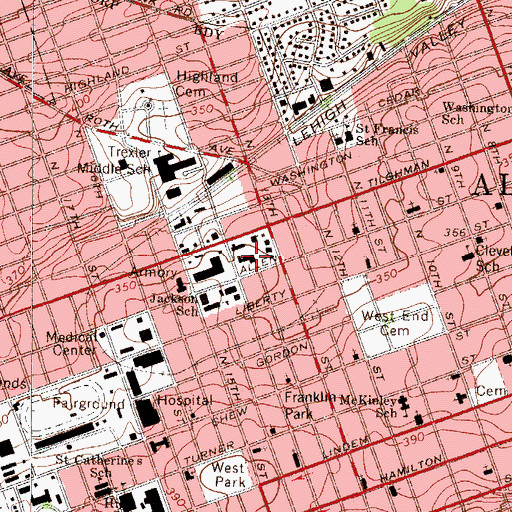 Topographic Map of Allen Street Shopping Center, PA