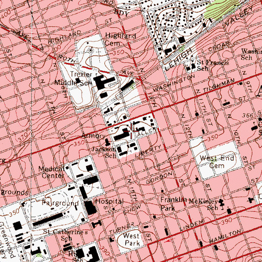 Topographic Map of Fifteenth and Allen Streets Shopping Center, PA