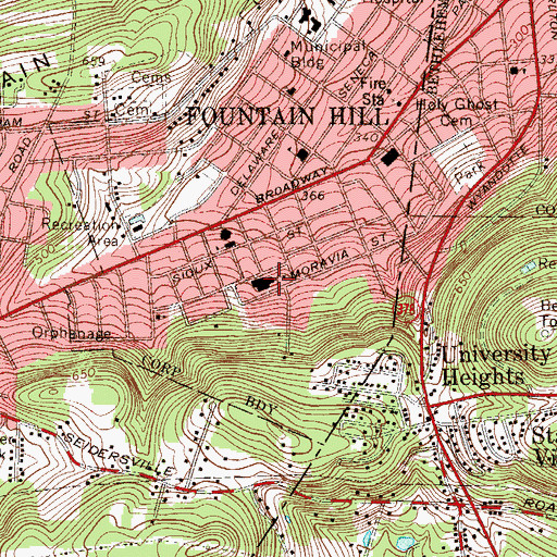Topographic Map of Fountain Hill Elementary School, PA