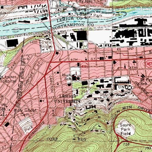 Topographic Map of Broughal Middle School, PA