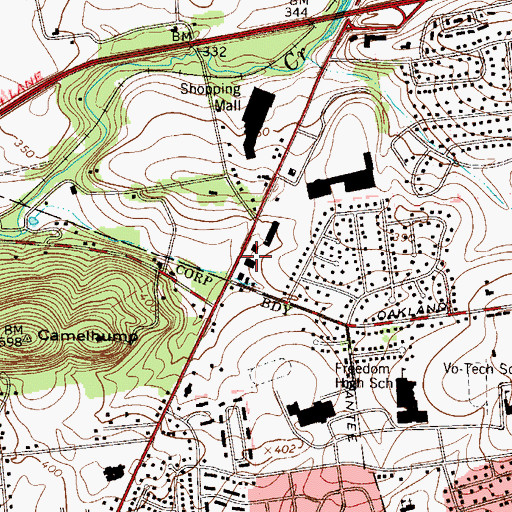 Topographic Map of Oakland Plaza, PA