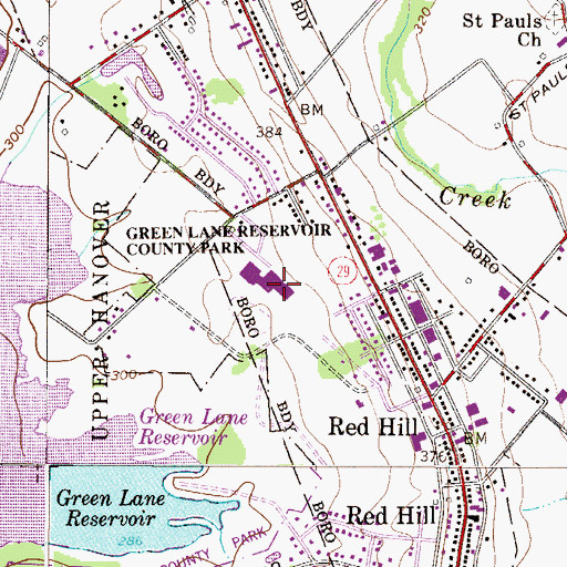Topographic Map of Upper Perkiomen High School, PA