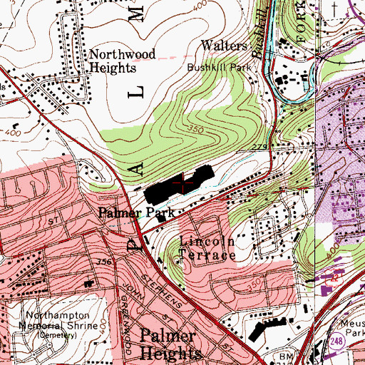 Topographic Map of Palmer Park Mall, PA