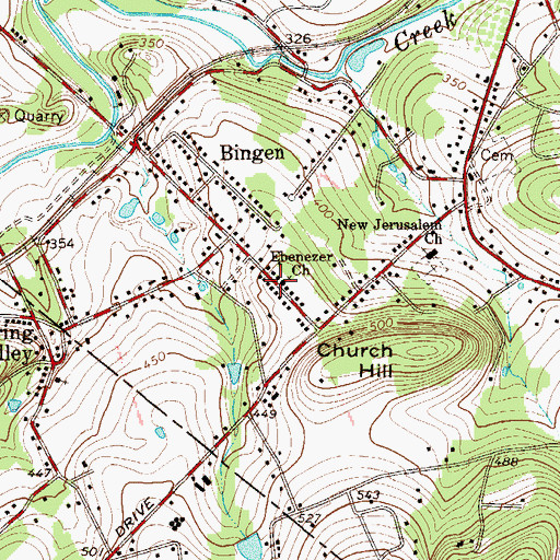 Topographic Map of Specktown, PA