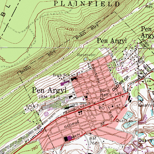 Topographic Map of Pen Argyl Junior-Senior High School, PA