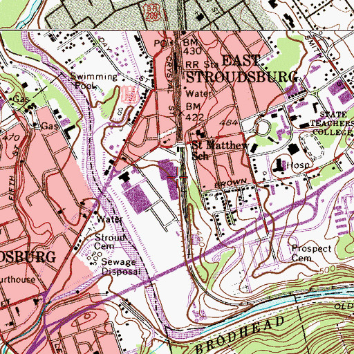 Topographic Map of Pocono Plaza, PA