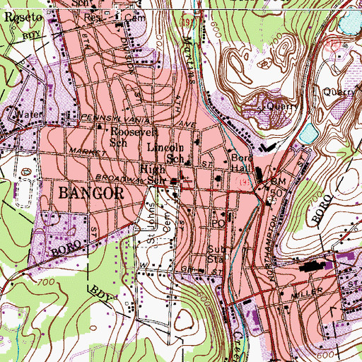 Topographic Map of Bangor Elementary School, PA