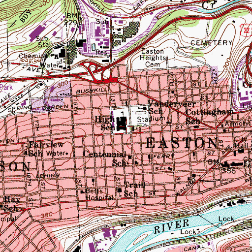 Topographic Map of Easton Area Middle School, PA