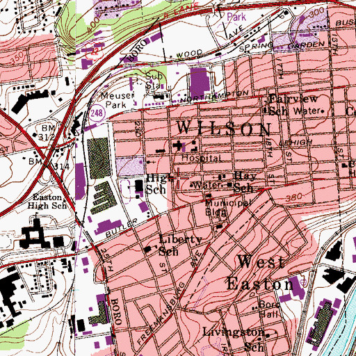 Topographic Map of Wilson Borough Elementary School, PA