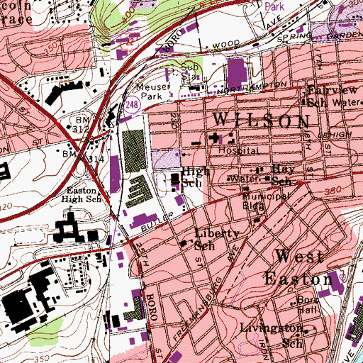 Topographic Map of Wilson Area High School, PA