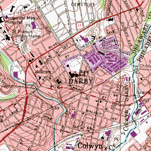 Topographic Map of Penn Wood West Junior High School, PA