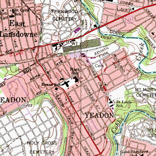 Topographic Map of Penn Wood East Junior High School, PA