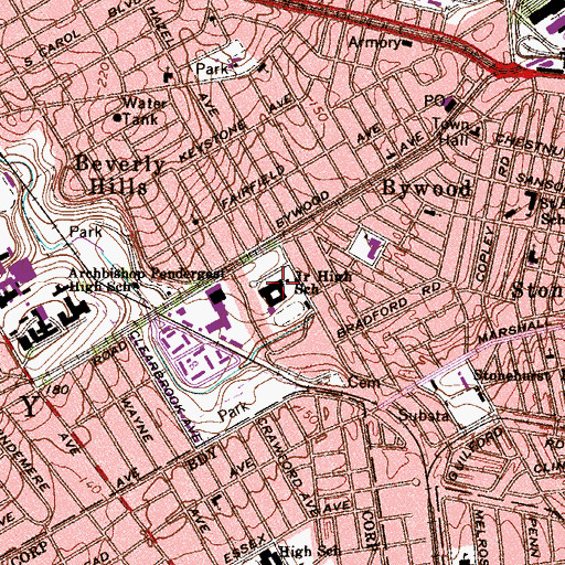 Topographic Map of Beverly Hills Middle School, PA
