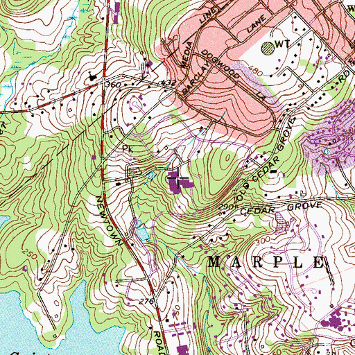 Topographic Map of Delaware County Community College, PA