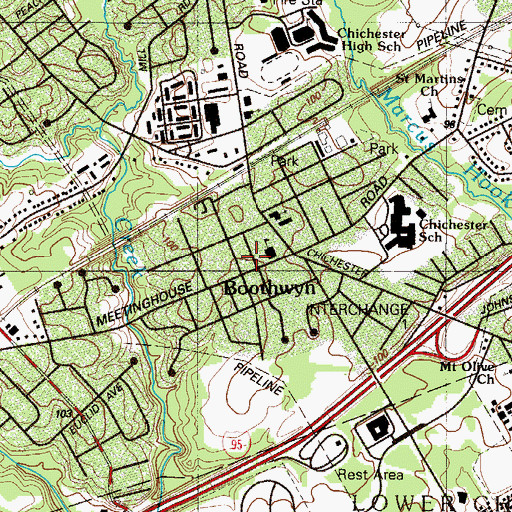 Topographic Map of Boothwyn Elementary School, PA