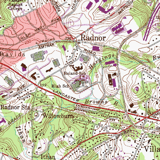 Topographic Map of Radnor Senior High School, PA