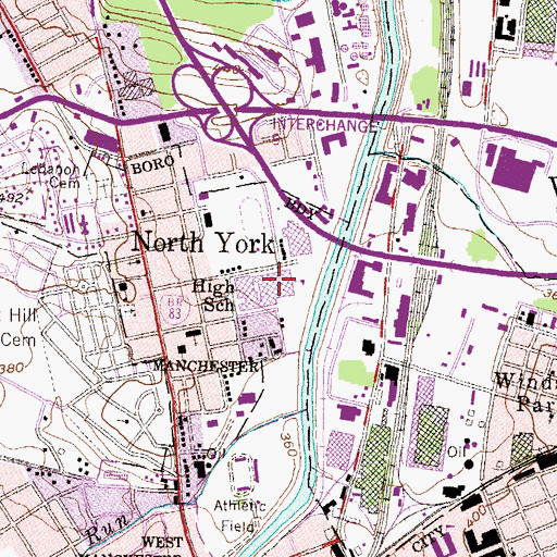 Topographic Map of Central Senior High School, PA