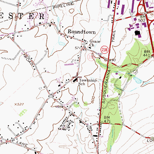 Topographic Map of Roundtown Elementary School, PA
