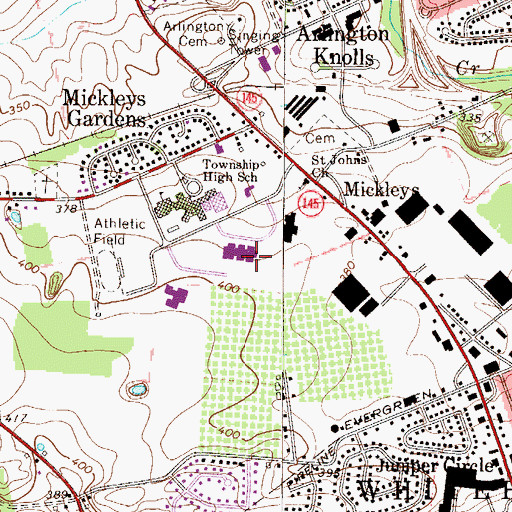 Topographic Map of Whitehall Coplay Middle School, PA