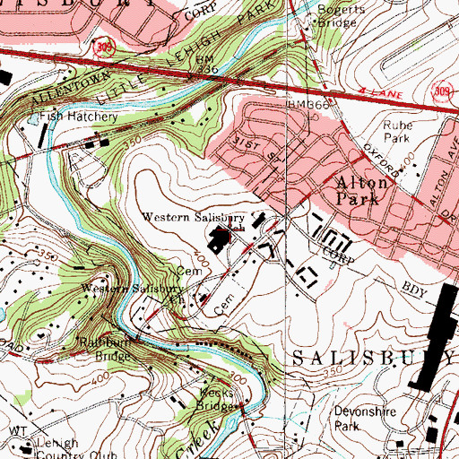 Topographic Map of Salisbury Middle School, PA