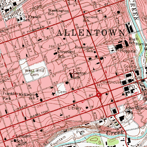 Topographic Map of Central Elementary School, PA