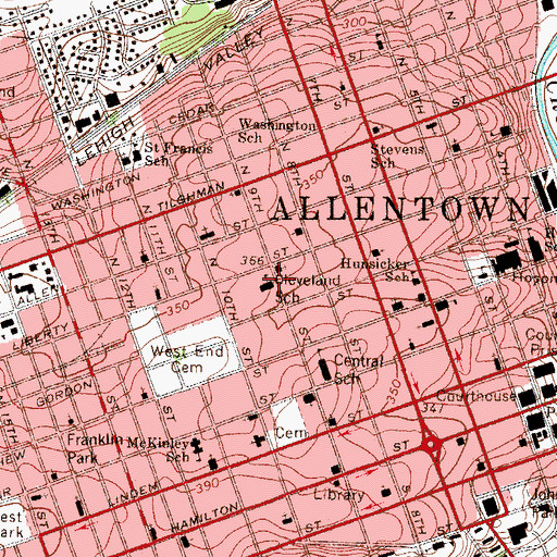 Topographic Map of Cleveland Elementary School, PA