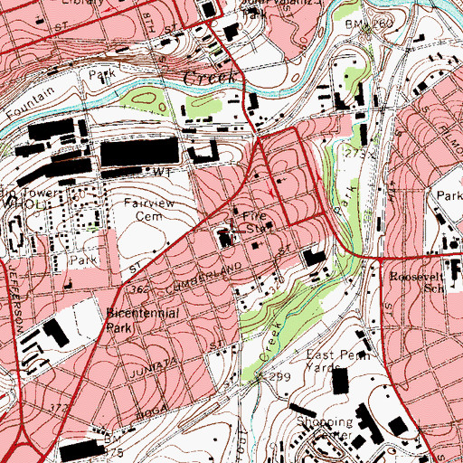 Topographic Map of Jefferson Elementary School, PA