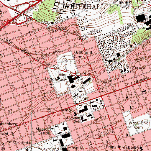 Topographic Map of Trexler Middle School, PA
