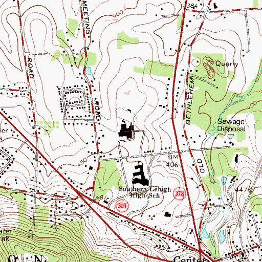 Topographic Map of Southern Lehigh Middle School, PA