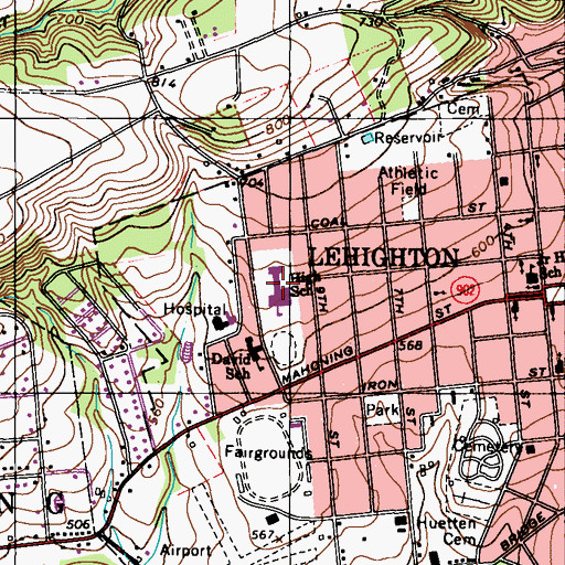 Topographic Map of Lehighton Area High School, PA