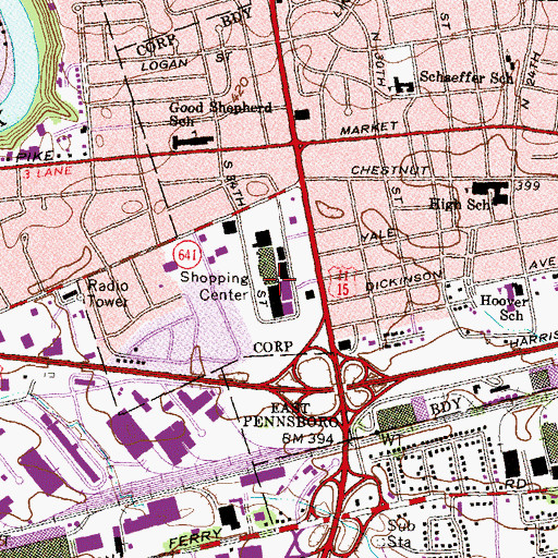Topographic Map of Camp Hill Mall, PA