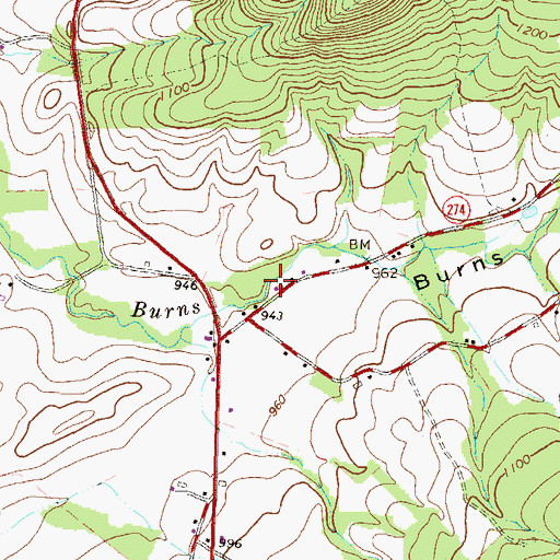 Topographic Map of Burns School, PA