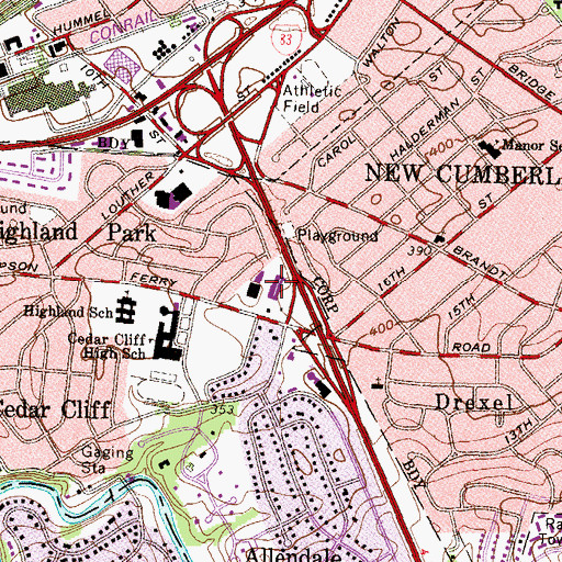 Topographic Map of Cedar Cliff Mall, PA
