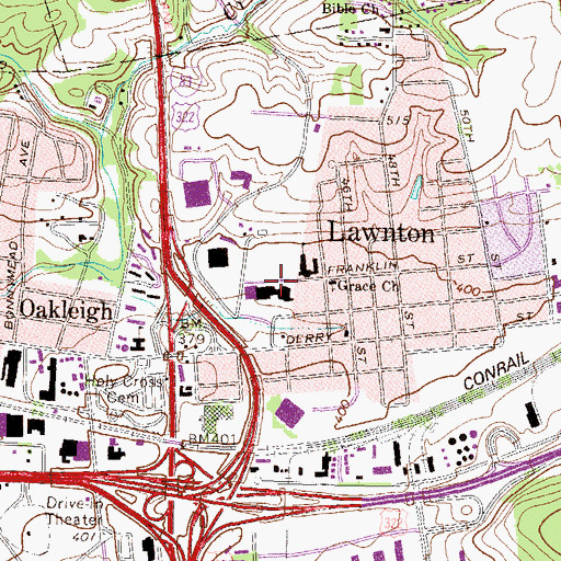 Topographic Map of East Park Shopping Center, PA