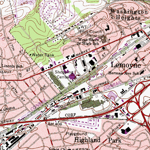 Topographic Map of West Shore Plaza, PA