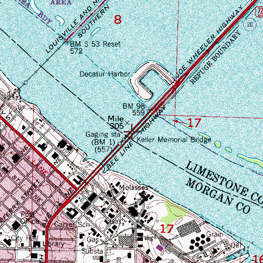 Topographic Map of Keller Memorial Bridge, AL