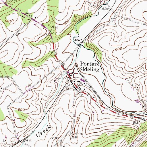 Topographic Map of Porters Station, PA