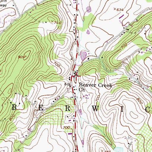 Topographic Map of Beaver Creek School, PA