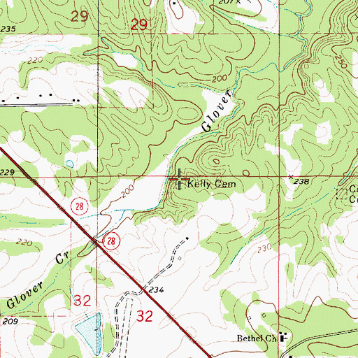 Topographic Map of Kelly Cemetery, AL