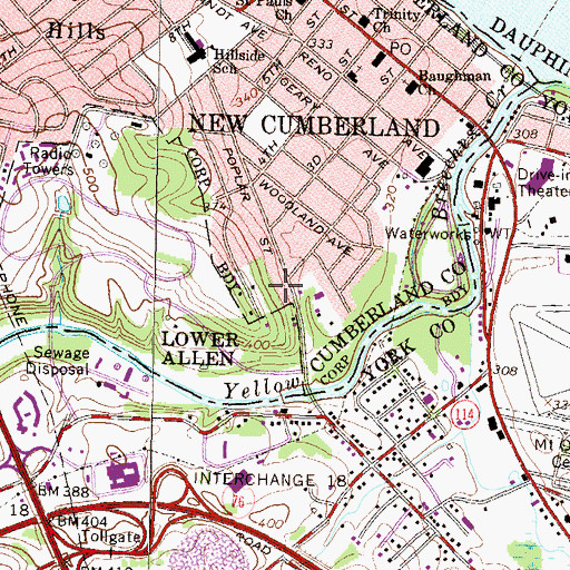 Topographic Map of Reno School, PA