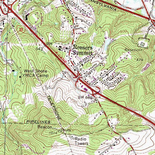 Topographic Map of Fairview Church, PA