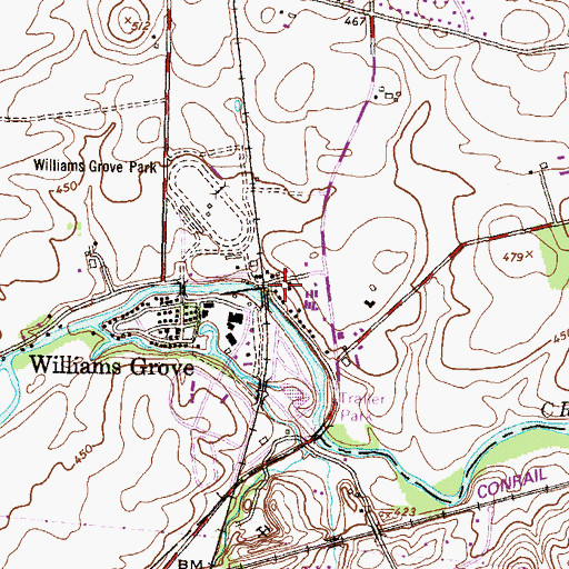 Topographic Map of Williams Mill (historical), PA