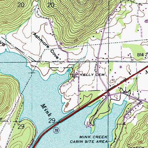Topographic Map of Kelly Cemetery, AL