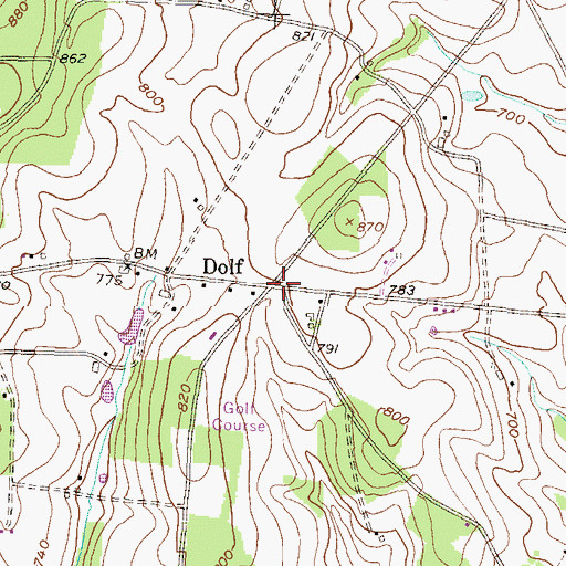Topographic Map of Base Crossroads, PA