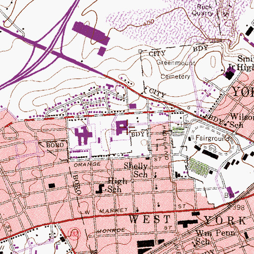Topographic Map of West York Junior High School, PA