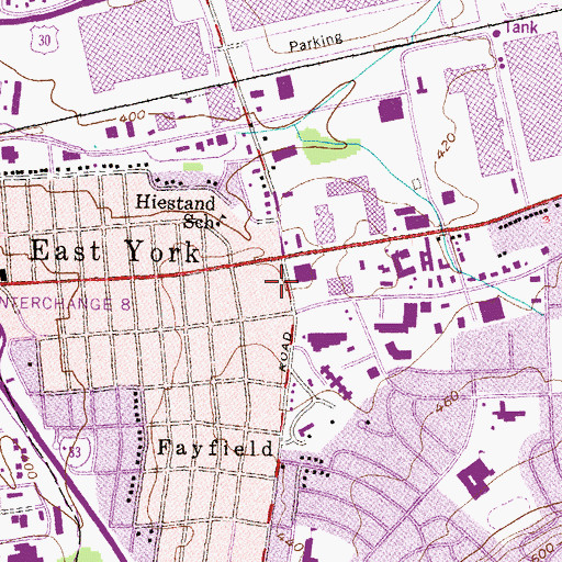 Topographic Map of Village Green Shopping Center, PA