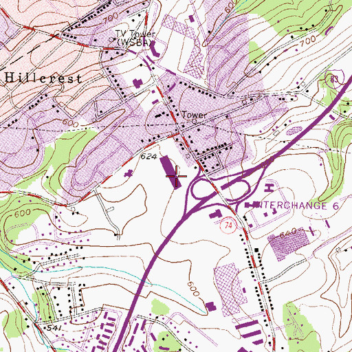 Topographic Map of York Outlet Mall, PA