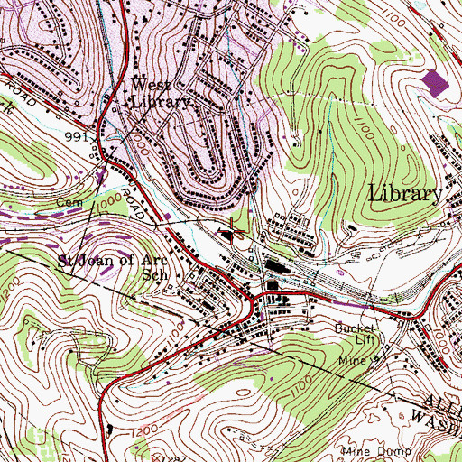 Topographic Map of Library Elementary School, PA